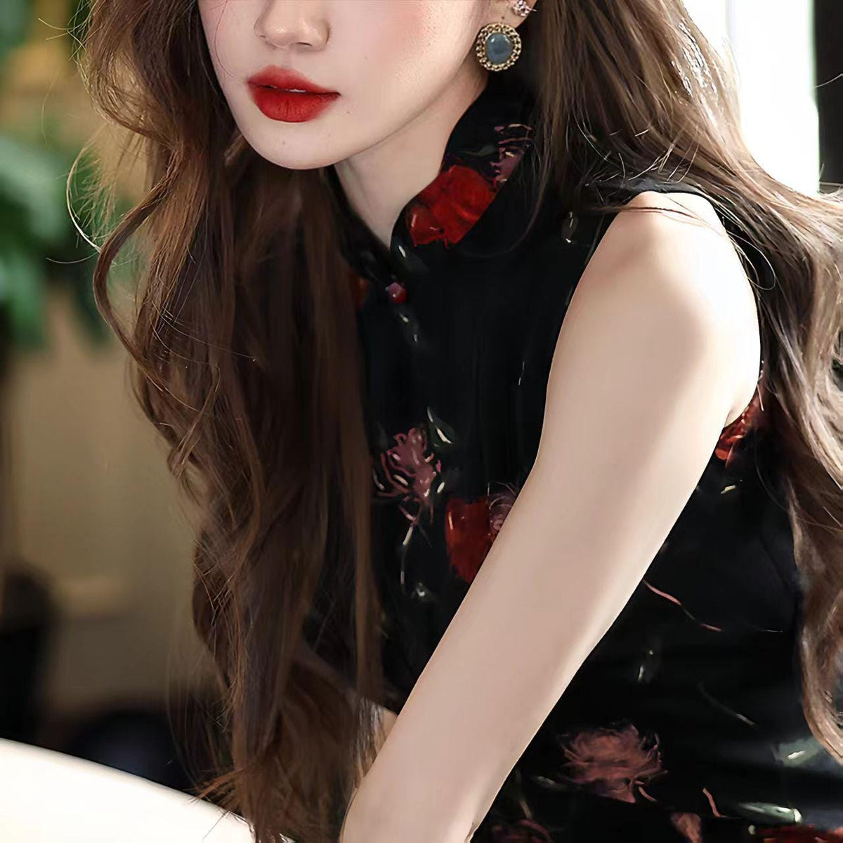 Women's Black Floral Qipao Cheongsam Dress – additional product view