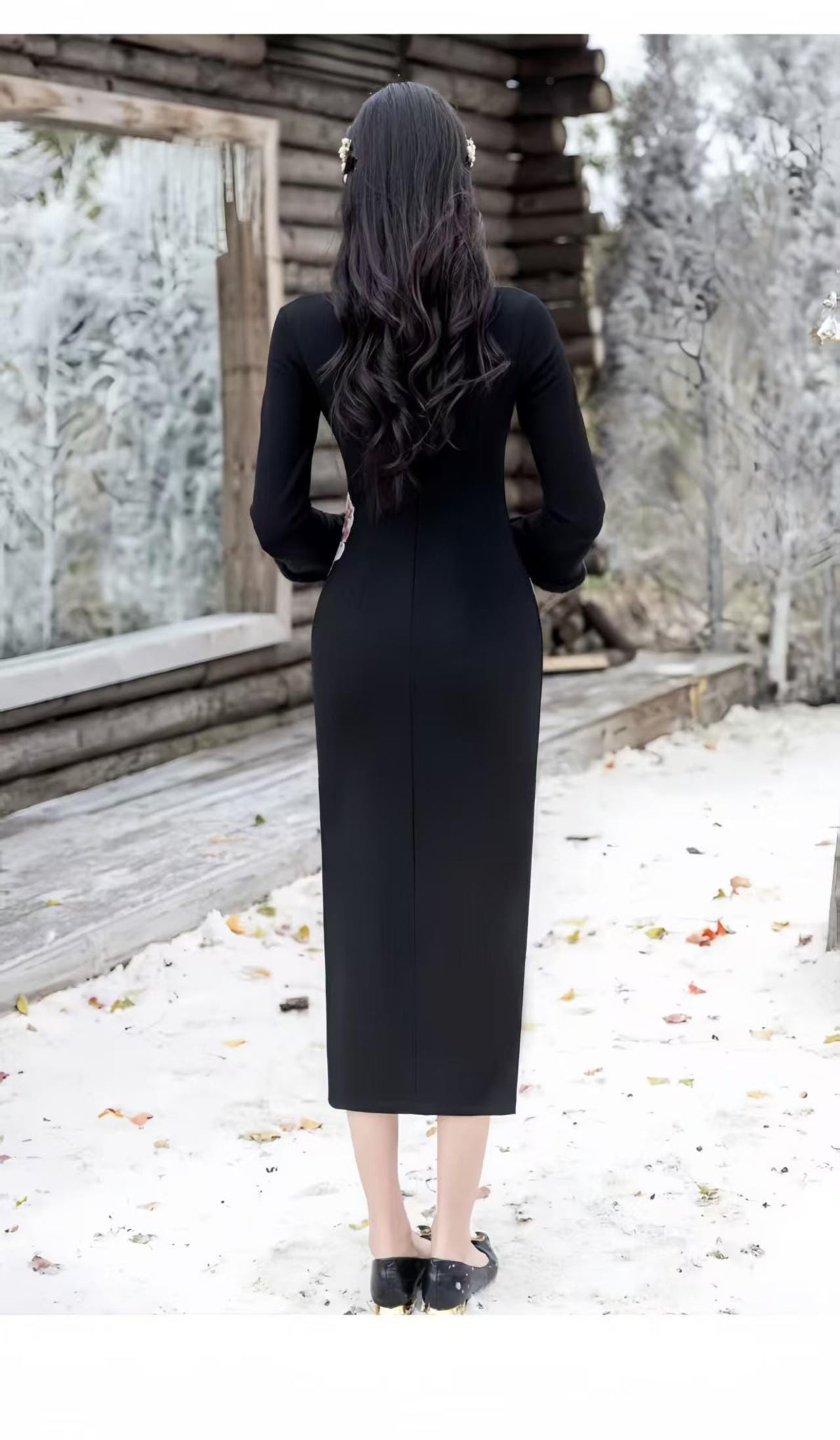 Women's Black Floral Qipao Cheongsam Dress – additional product view