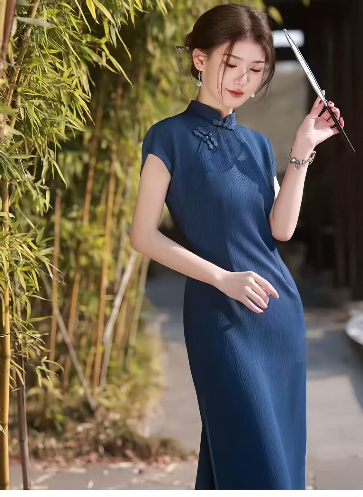 Women's Blue Floral Qipao Cheongsam Dress – additional product view