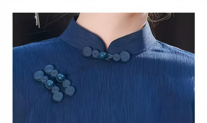 Women's Blue Floral Qipao Cheongsam Dress – additional product view