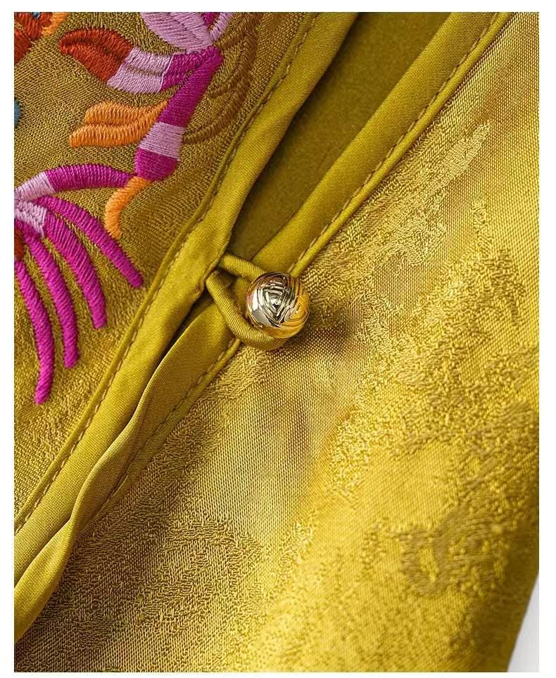 Yellow Floral Embroidered Vintage Chinese Style Vest – additional product view