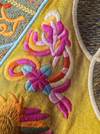 Yellow Floral Embroidered Vintage Chinese Style Vest – additional product view