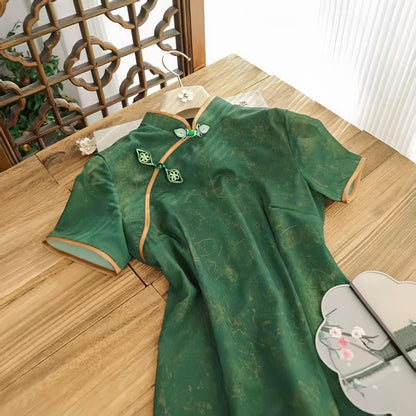 Women's Green Elegant Qipao Cheongsam Dress – Maxi Fitted – additional product view