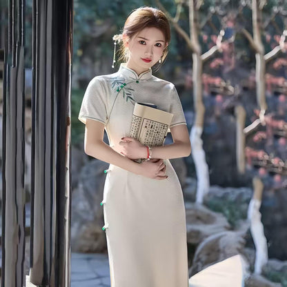 Women's White Embroidered Qipao Cheongsam Dress – additional product view