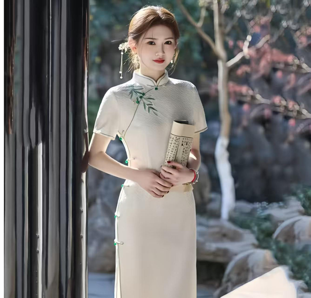 Women's White Embroidered Qipao Cheongsam Dress – additional product view