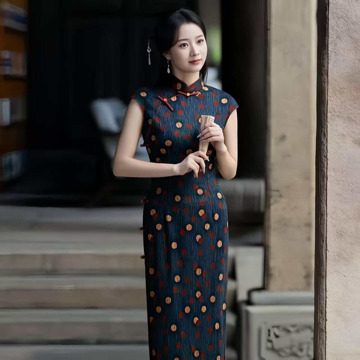 Women's Green Floral Qipao Cheongsam Dress – Fitted – additional product view