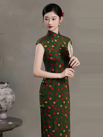 Women's Green Floral Qipao Cheongsam Dress – Fitted – additional product view