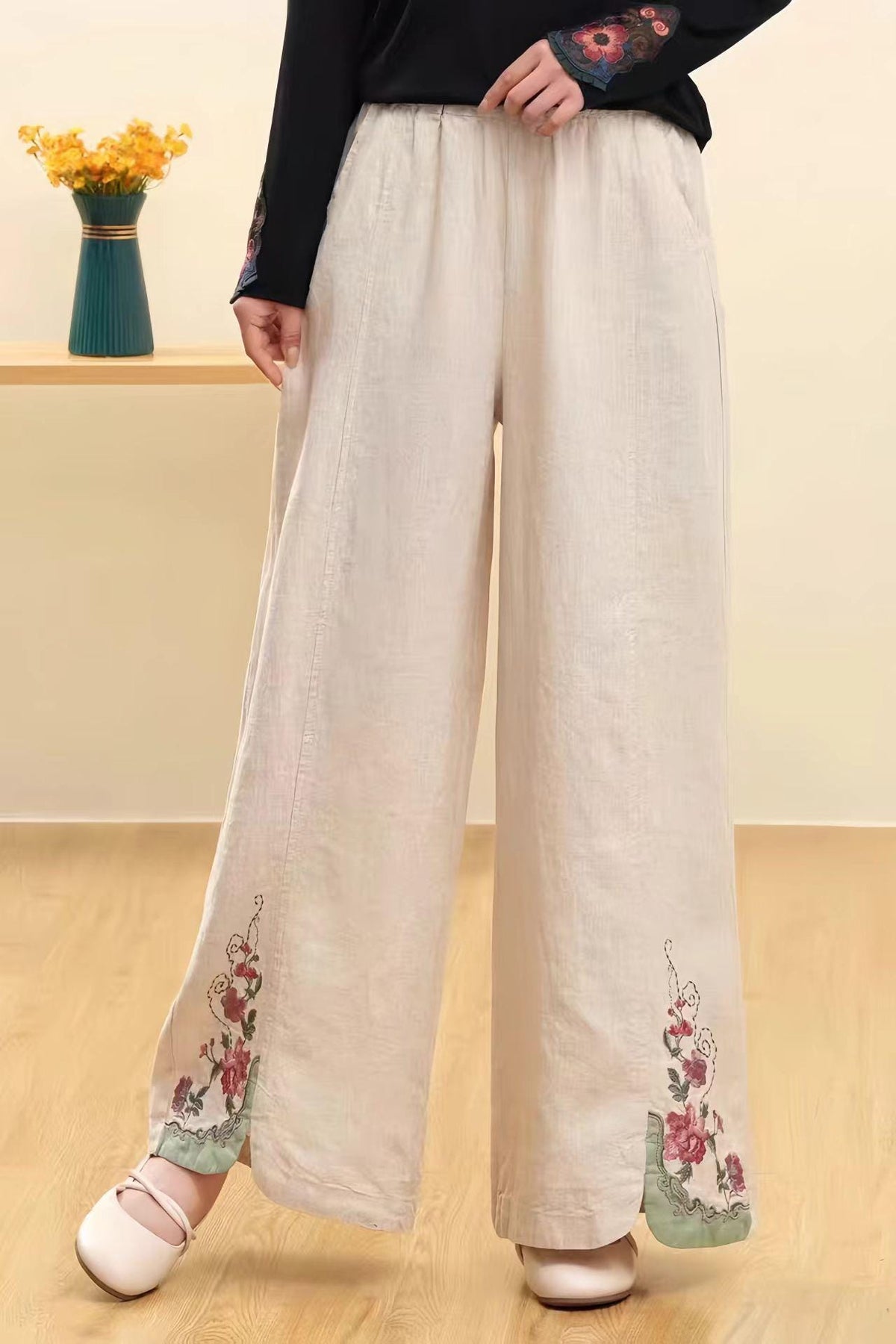 Women's Floral Chinese Style Blouse – Linen – additional product view