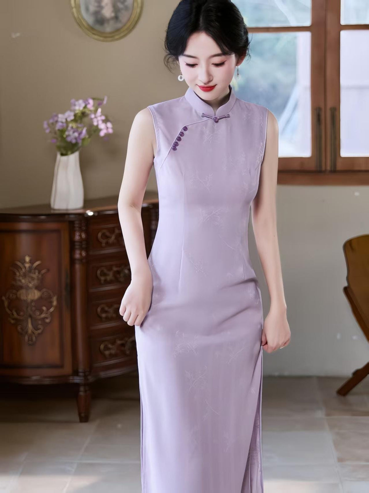 Women's Elegant Qipao Cheongsam Dress – Jacquard Fitted – additional product view