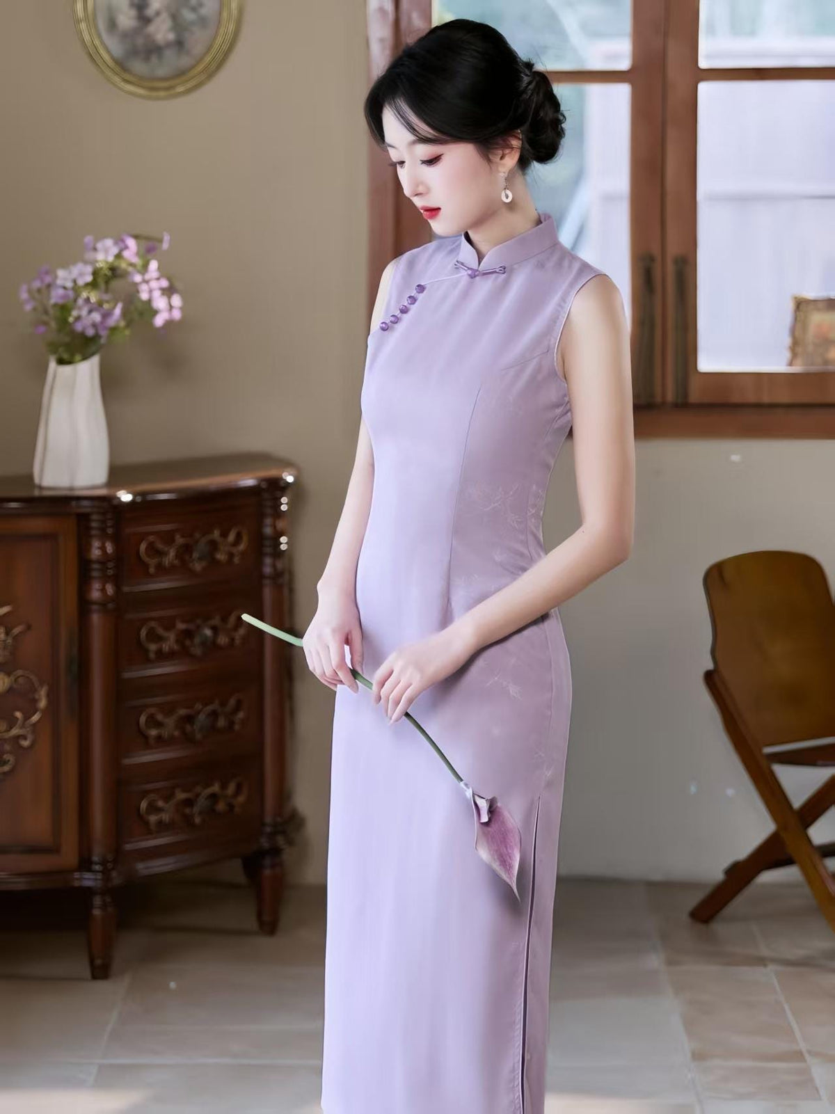 Women's Elegant Qipao Cheongsam Dress – Jacquard Fitted – additional product view