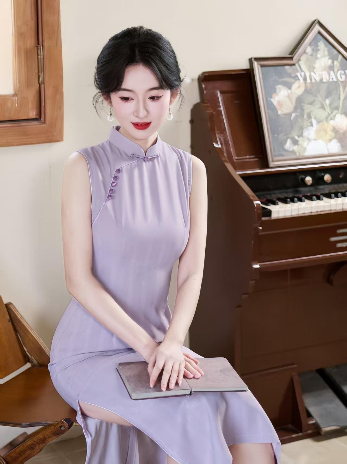 Women's Elegant Qipao Cheongsam Dress – Jacquard Fitted – additional product view