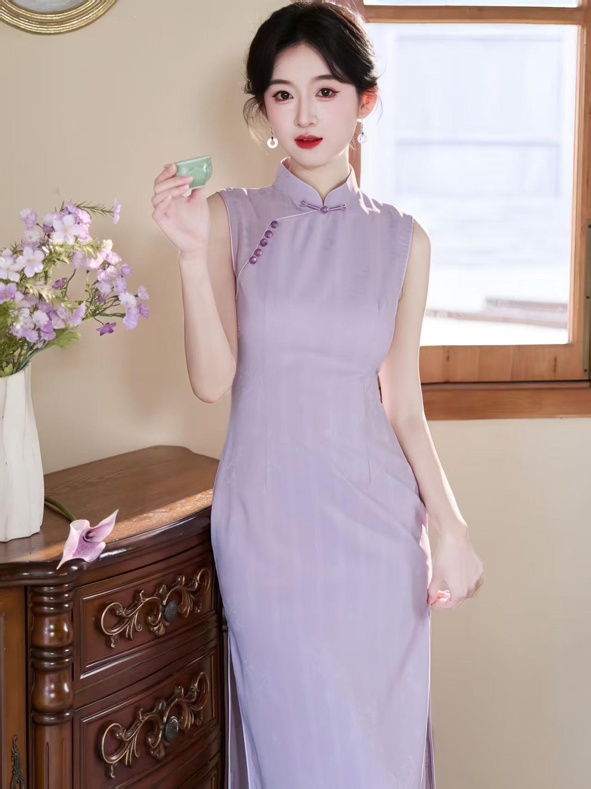 Women's Elegant Qipao Cheongsam Dress – Jacquard Fitted – additional product view