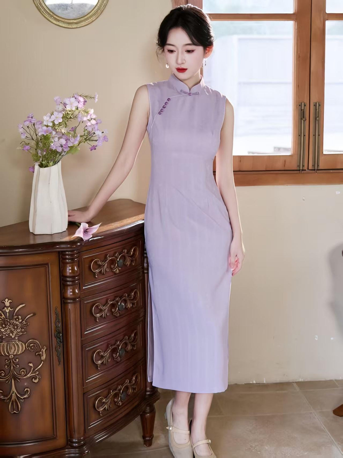 Women's Elegant Qipao Cheongsam Dress – Jacquard Fitted – additional product view