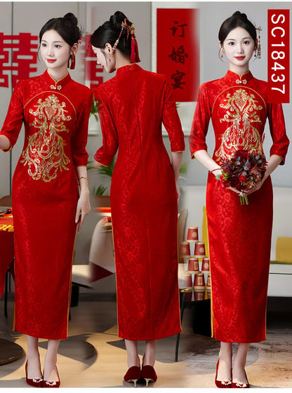 Women's Red Jacquard Qipao Cheongsam Dress – additional product view