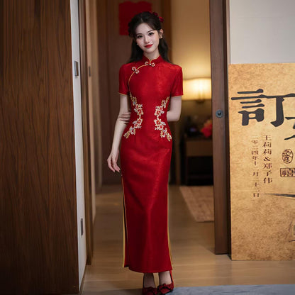 Women's Red Jacquard Qipao Cheongsam Dress