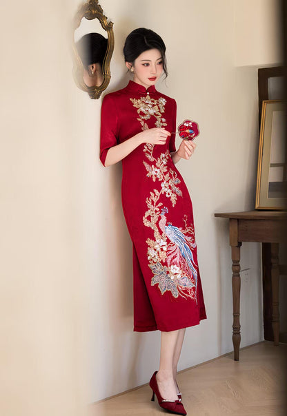 Women's Red Embroidered Qipao Cheongsam Dress – additional product view