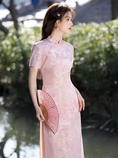 Women's Blue Vintage Qipao Cheongsam Dress – Maxi – additional product view