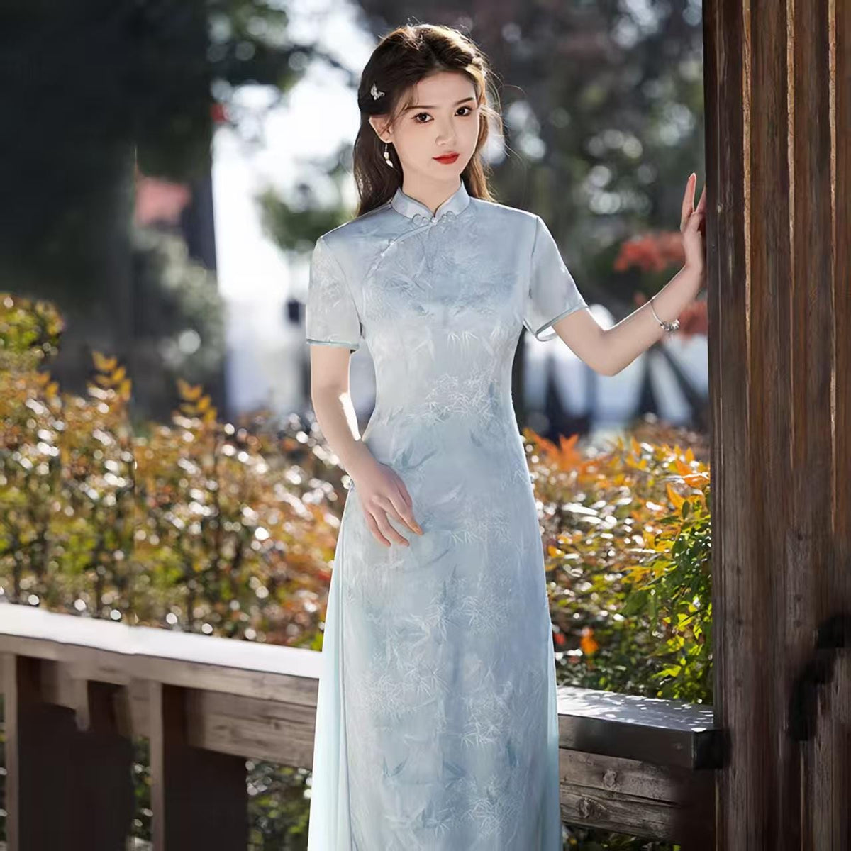Women's Blue Vintage Qipao Cheongsam Dress – Maxi – additional product view