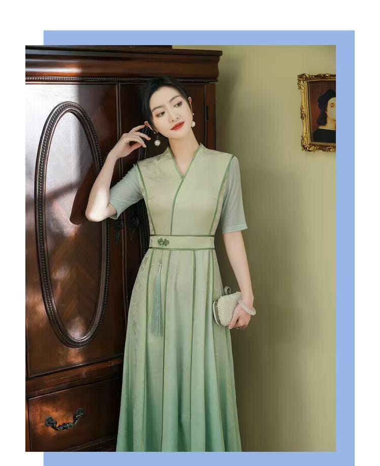 Women's Green Vintage Qipao Cheongsam Dress – additional product view