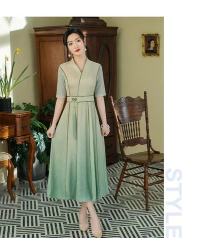 Women's Green Vintage Qipao Cheongsam Dress – additional product view