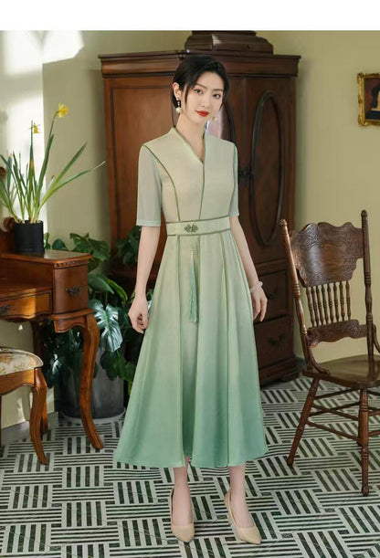 Women's Green Vintage Qipao Cheongsam Dress