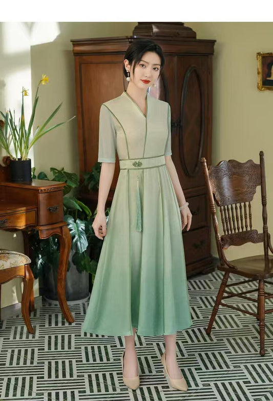 Women's Green Vintage Qipao Cheongsam Dress