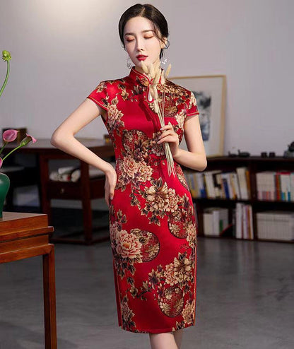 Women's Green Floral Qipao Cheongsam Dress – additional product view
