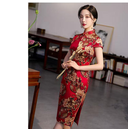 Women's Green Floral Qipao Cheongsam Dress – additional product view
