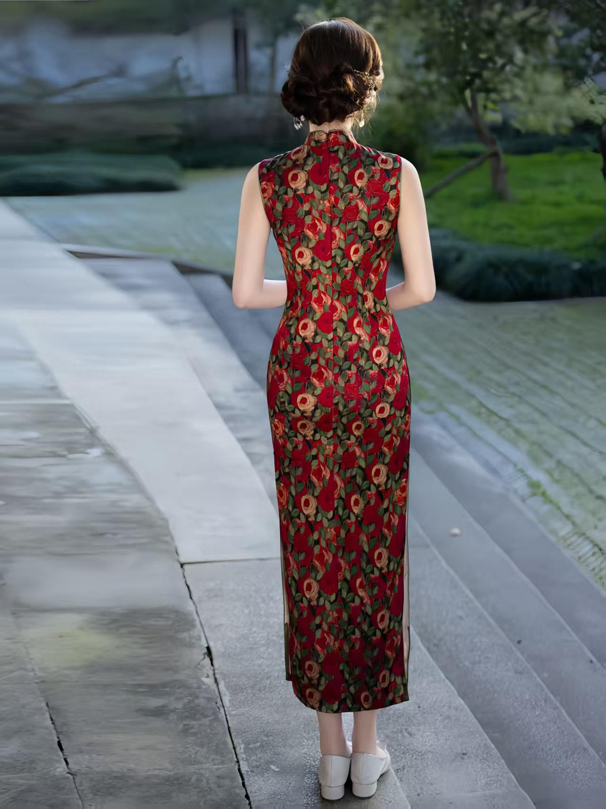 Women's Red Floral Qipao Cheongsam Dress – additional product view
