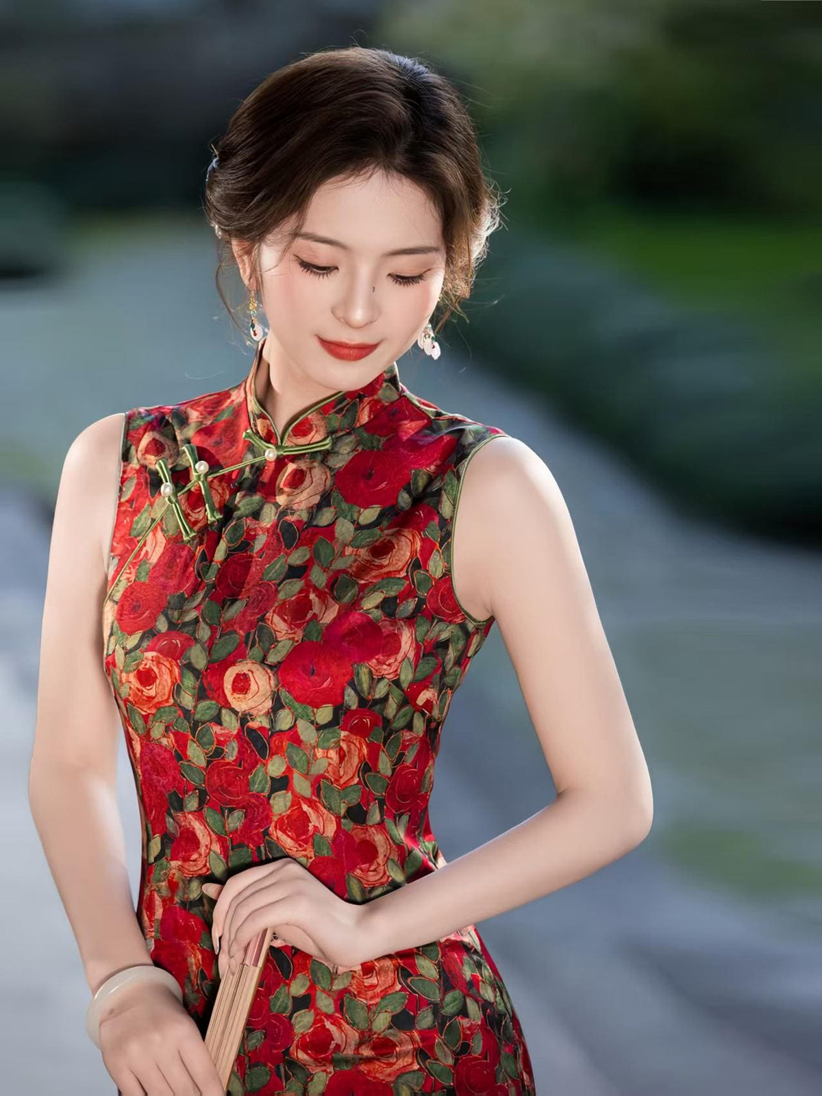 Women's Red Floral Qipao Cheongsam Dress – additional product view