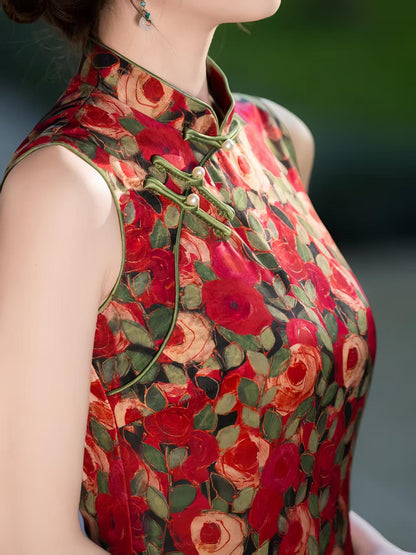 Women's Red Floral Qipao Cheongsam Dress – additional product view