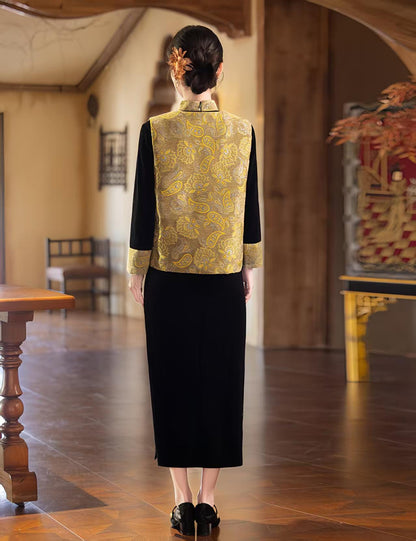 Women's Black Elegant Velvet Modern Chinese Two-Piece Set – additional product view
