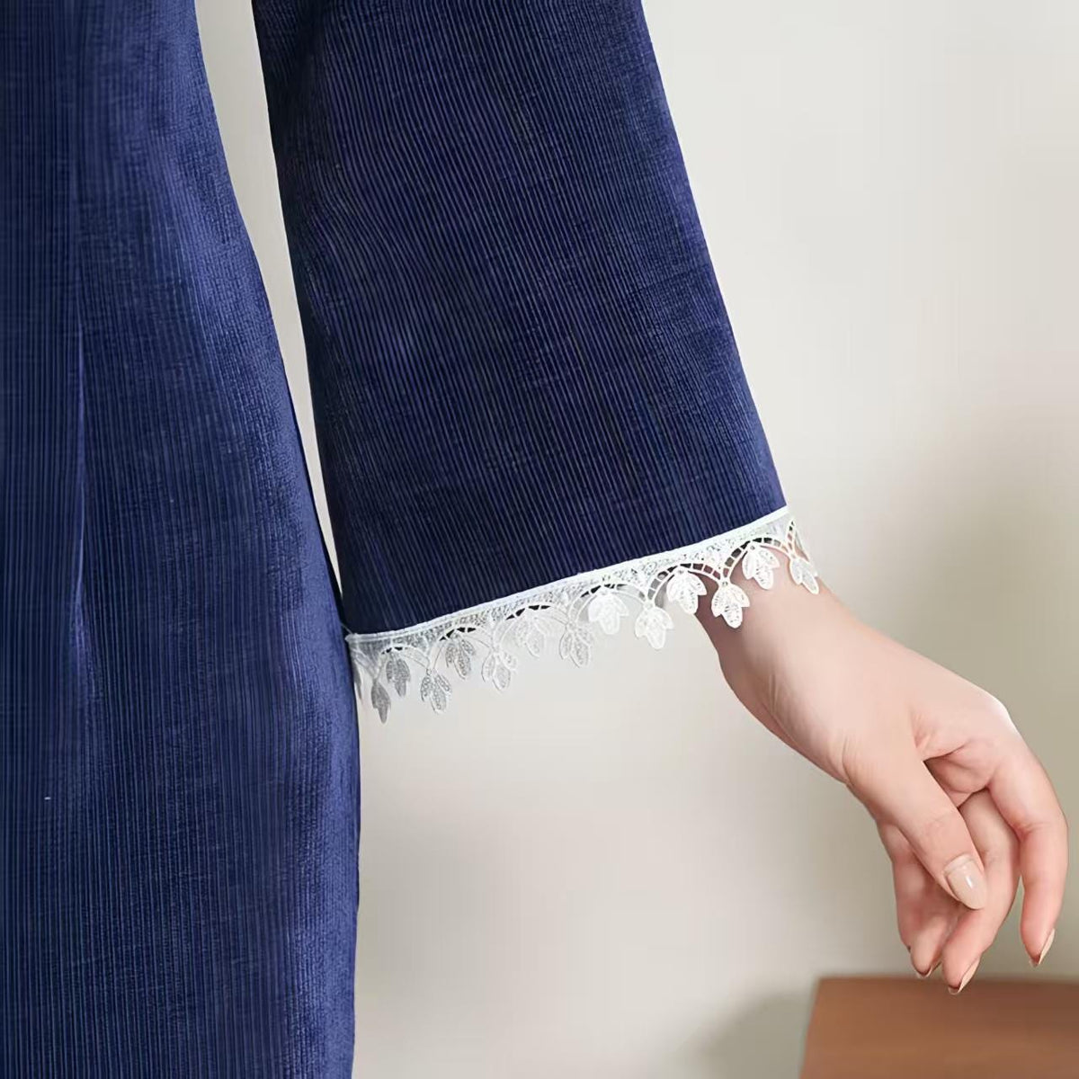 Women's Blue Floral Qipao Cheongsam Dress – Chenille Maxi Fitted – additional product view
