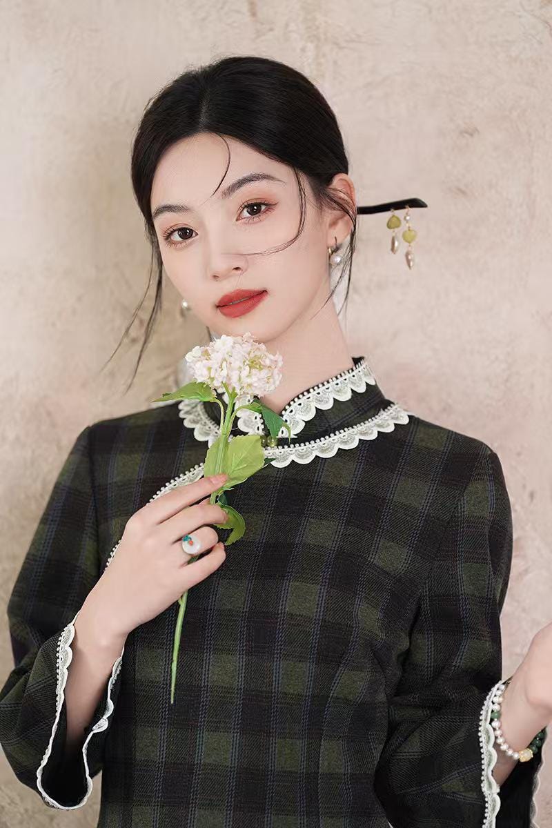 Women's Green Vintage Qipao Cheongsam Dress – additional product view