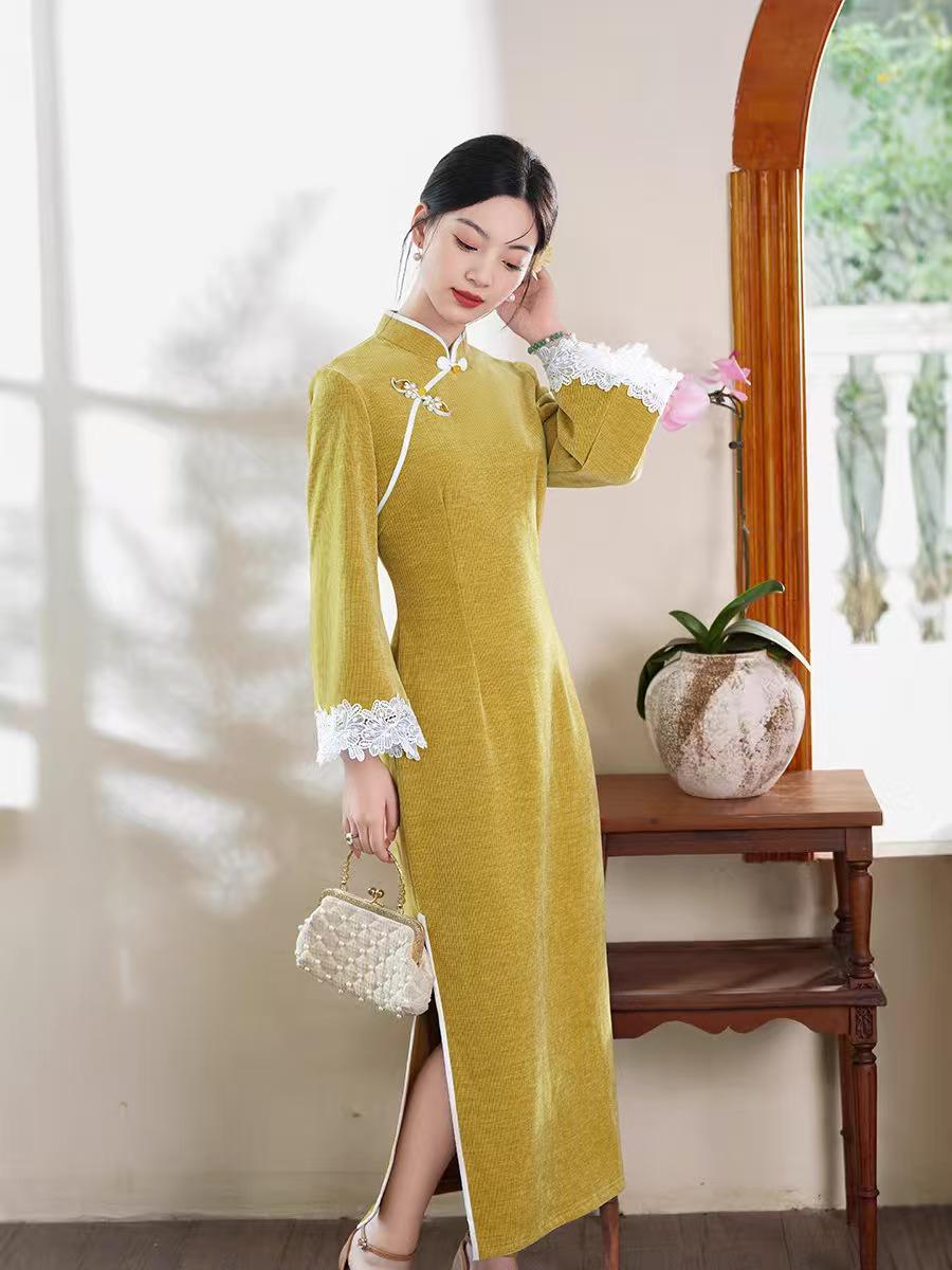 Women's Floral Lace Qipao Cheongsam Dress – additional product view