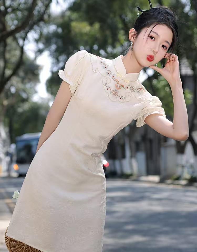 Women's Black Embroidered Qipao Cheongsam Dress – Jacquard – additional product view