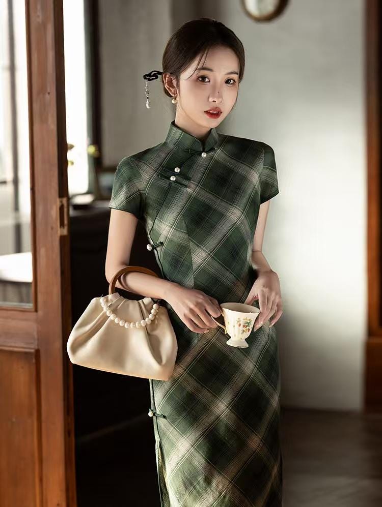 Women's Green Vintage Qipao Cheongsam Dress – additional product view