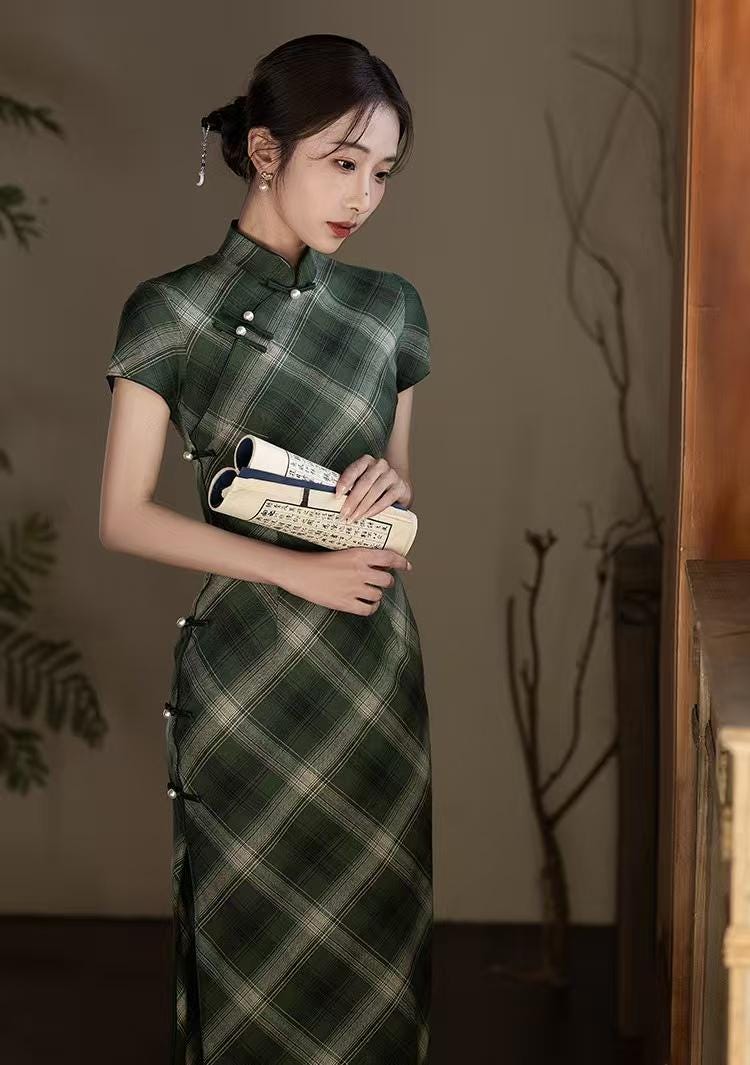 Women's Green Vintage Qipao Cheongsam Dress – additional product view