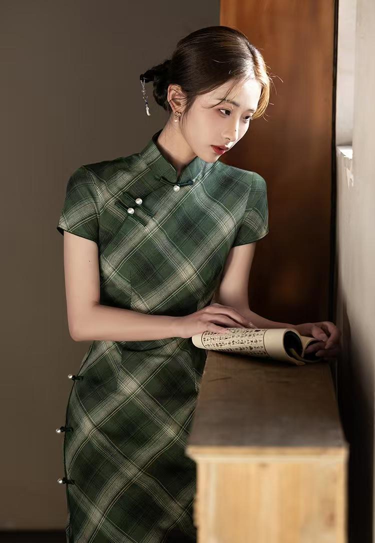 Women's Green Vintage Qipao Cheongsam Dress – additional product view