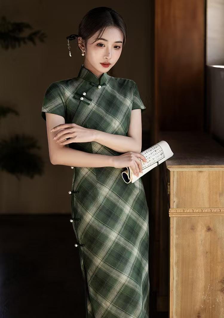Women's Green Vintage Qipao Cheongsam Dress – additional product view
