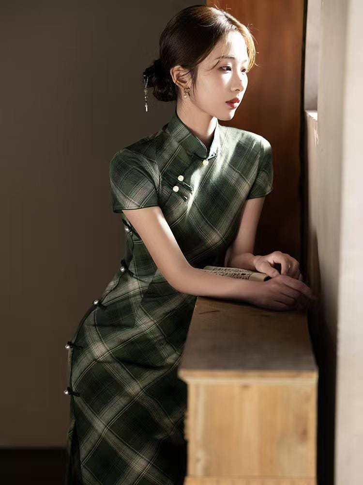 Women's Green Vintage Qipao Cheongsam Dress – additional product view