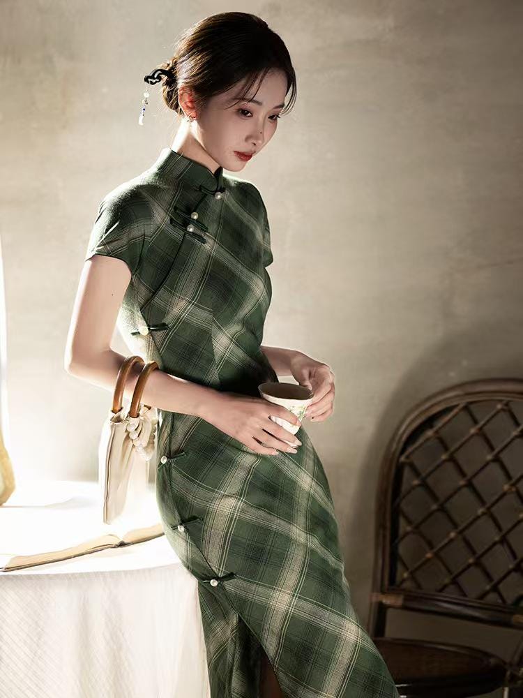 Women's Green Vintage Qipao Cheongsam Dress – additional product view