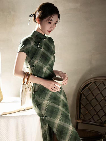 Women's Green Vintage Qipao Cheongsam Dress – additional product view