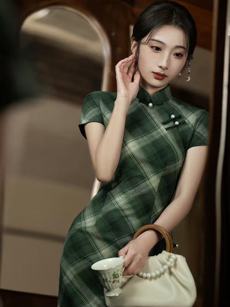 Women's Green Vintage Qipao Cheongsam Dress