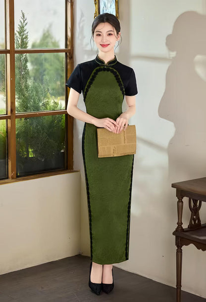 Women's Green Elegant Qipao Cheongsam Dress – Midi Fitted – additional product view