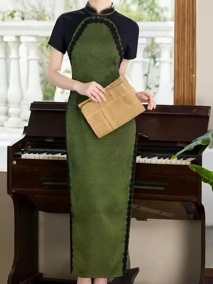 Women's Green Elegant Qipao Cheongsam Dress – Midi Fitted – additional product view