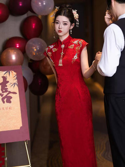 Women's Red Embroidered Qipao Cheongsam Dress – additional product view