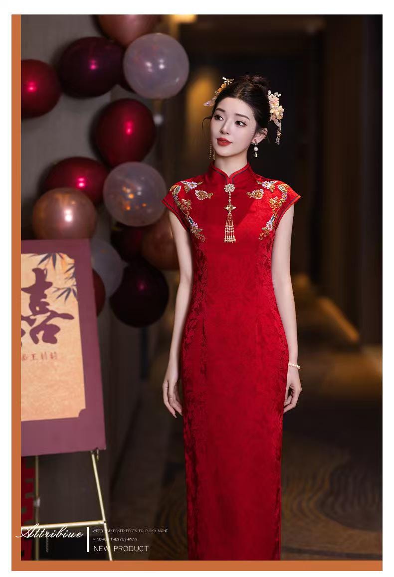 Women's Red Embroidered Qipao Cheongsam Dress – additional product view