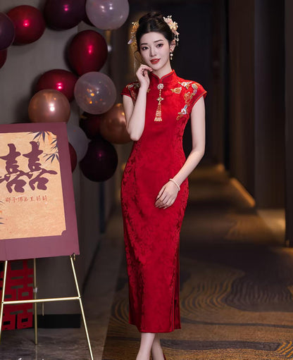 Women's Red Embroidered Qipao Cheongsam Dress – additional product view