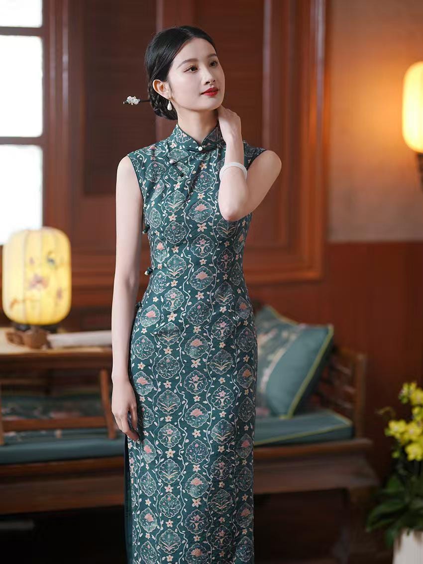 Women's Floral Brocade Qipao Cheongsam Dress – additional product view